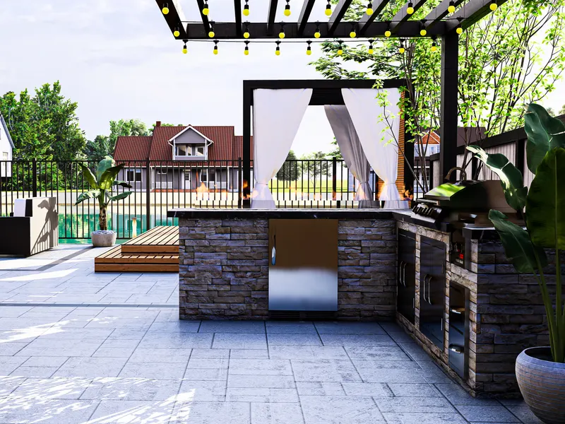 Modern paver patio and outdoor dining area in a Novato backyard renovation
