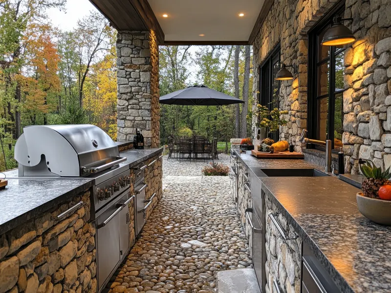 Custom outdoor kitchen and stone hardscape built for a Novato home